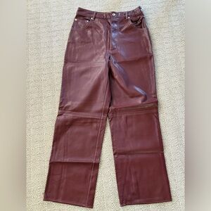 We The Free Burgundy Straight Leg Pants. Faux leather